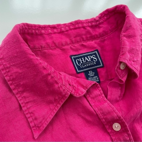 Chaps Classics Women's Dark Hot Pink 100% Linen Button Down Shirt Size XL - Picture 4 of 9